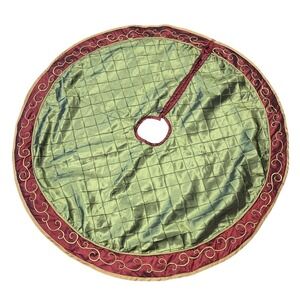 Dorothy Madans Christmas Tree‎ Skirt Green Burgundy Gold Scroll Quilted